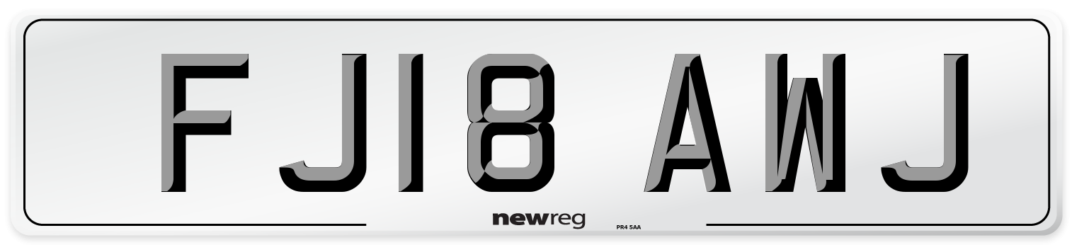 FJ18 AWJ Number Plate from New Reg
